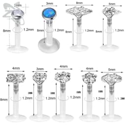ZS 5Pcs/lot 16G Clear Bioflex Lip Labret Piercing Set Crystal Monroe Lip Stud Star Heart Ear Tragus Helix Cartilage Piercings