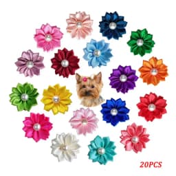 20Pcs/Lot Flower Dog Hair Bows Long Hair Pet Dogs Bows Rubber Band Cat Puppy Hair Clips Pet Grooming Bow Dog Accessories