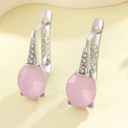 Luxury Round Crystal Pink Stone Hoop Earrings for Women Bridal Wedding Dangle Earrings Anniversary Valentine's Day Gift Jewelry