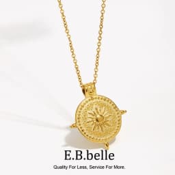 E.B.belle Frosted Surface Acient Sun Compass Pendant Necklace For Woman Ladies New Stee PVD Plated Coin Necklace Gold Jewelry