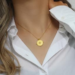 E.B.belle Frosted Surface Acient Sun Compass Pendant Necklace For Woman Ladies New Stee PVD Plated Coin Necklace Gold Jewelry