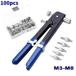100pcs Tool Kit M3/M4/M5/M6/M8 Aluminum Rivets Nuts Rivet Gun Threaded Riveter Flatheadscrew Fasteners Accessories Nuts&Bolts