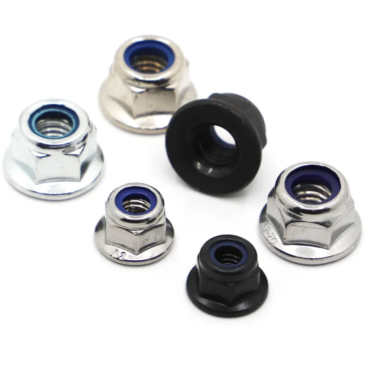 M3 M4 M5 M6 M8 M10 M12 Black White Carbon Nickel A2 Stainless Steel Hex Flange Nylon Insert Lock Nut Self-locking Nylock Locknut