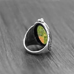 Irregular Eye Shape Unakite Rings Flower Band Natural Stone Antique Silver Plated Fashion Ring