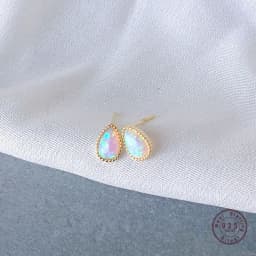 925 Sterling Silver Opal Stud Earrings Women Temperament Wedding 14k Gold Plating Jewelry Girlfriend Gift