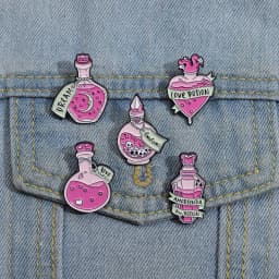 Purple Witch Magic Bottle Enamel Pin Cartoon Dream Love Potion Brooch Shirt Clothes Lapel Badge Accessories Animal Butterfly Pin