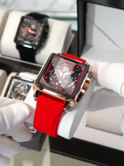 CRRJU Fashion Sports Watches with Large Dial Unique RectangularHollow Design Quartz Wristwatches with Chrongraph Auto Date