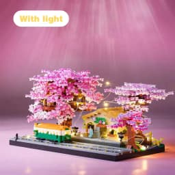 Mini Sakura Tree Building Blocks Set Diy Cherry Blossom Bricks with Light Treehouse Model Ornament Romantic Gift for Girlfriend