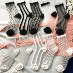 5 Pairs Women Ladies Socks Fashion Sheer Mesh Glass Silk Socks Ultrathin Transparent Crystal Lace Fabulous Elastic Summer Ankle