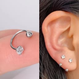 1Pair 925 Sterling Silver tragus Piercing Helix Studs Earrings for Women Girls Zircon Hoop Nose Ring Conch Body Piercing Jewelry