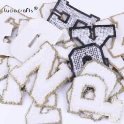 A-Z White Chenille Letter Patches Towel Sequins Clothing Patch Clothes Sew on Applique DIY Garment Hat Decor