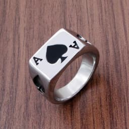 Punk Size 6-14# Silver Color Black Ace of Spades Ring  316L Stainless Steel Classic Poker Heart Letter A Rings