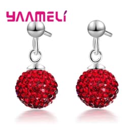 Hot Sale 925 Sterling Silver Earrings Austrian Crystal Pave Disco Ball Hoop Lever Back Huggie Pendientes Women Girls Jewelry