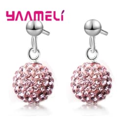 Hot Sale 925 Sterling Silver Earrings Austrian Crystal Pave Disco Ball Hoop Lever Back Huggie Pendientes Women Girls Jewelry