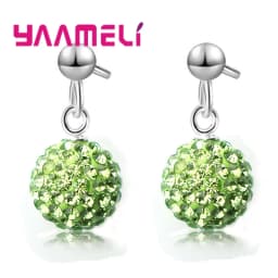 Hot Sale 925 Sterling Silver Earrings Austrian Crystal Pave Disco Ball Hoop Lever Back Huggie Pendientes Women Girls Jewelry
