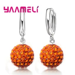Hot Sale 925 Sterling Silver Earrings Austrian Crystal Pave Disco Ball Hoop Lever Back Huggie Pendientes Women Girls Jewelry