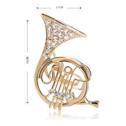 BUCOMEOI Trumpet Shaped Brooches Women Crystal Gold-color Costume Music Brooch Musician Shirts Hijab Pins Corsages