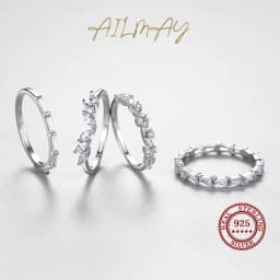 Ailmay 925 Sterling Silver Stackable Zirconia CZ Ring Simple Geometric Design Wing Finger Ring Fine Female Fashion Jewelry
