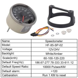 12V/24V Universal 85mm Speedometer 220km/h Speed Gauge Meter With White/Amber Backlight With LCD For Car Truck Boat Motor IP67
