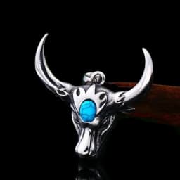 Retro Punk Turquoise Bull Head Pendant Necklace for Men Fashion Hip Hop Motorcycle Riding Trend Cool Personalized Jewelry