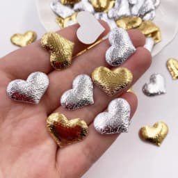 100pcs 20mm Padded Gold Silver Cloth Pretty Heart Appliques Wedding Patches DIY Hair Bow Accessories Craft Supplies