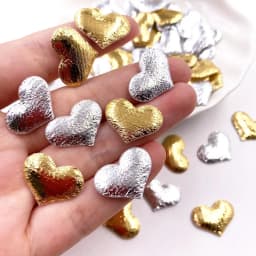 100pcs 20mm Padded Gold Silver Cloth Pretty Heart Appliques Wedding Patches DIY Hair Bow Accessories Craft Supplies