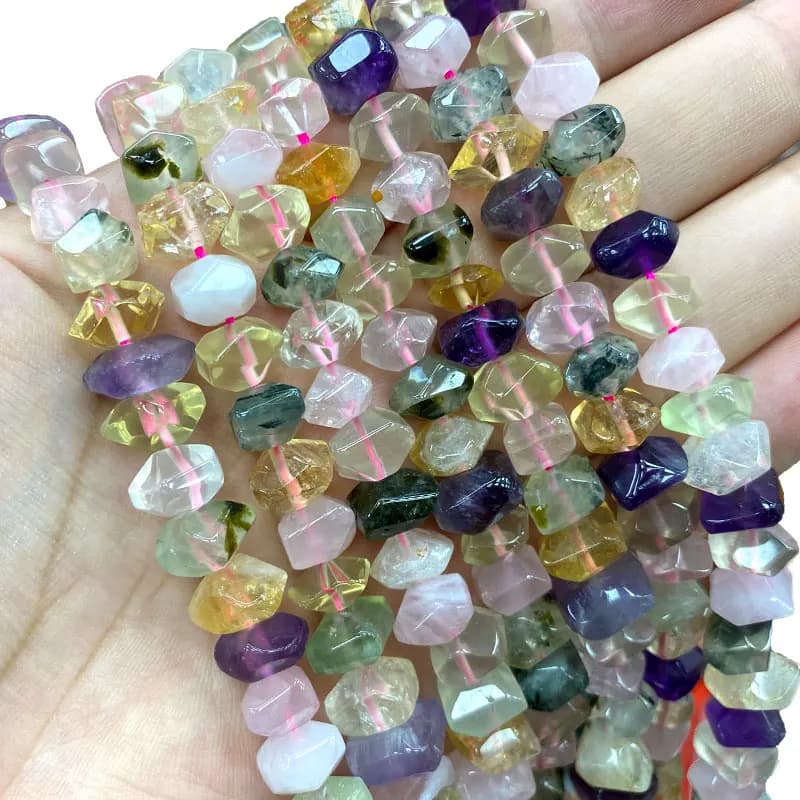 Wholesale 100% Natural Amethysts Lemon Citrines Prehnite Mix Wheel Faceted Stone Beads For Jewelry Making DIY Bracelet 6-11MM