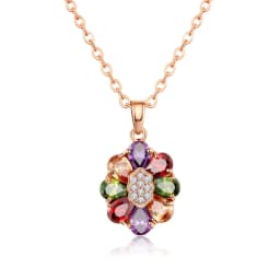Women's Fashion Shiny Colorful Zircon Pendant Necklaces Multicolor Flower Rose Gold Charming Necklace Pendants Jewelry Best Gift
