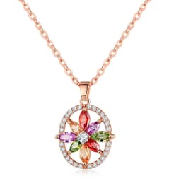 Women's Fashion Shiny Colorful Zircon Pendant Necklaces Multicolor Flower Rose Gold Charming Necklace Pendants Jewelry Best Gift