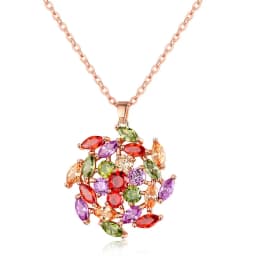 Women's Fashion Shiny Colorful Zircon Pendant Necklaces Multicolor Flower Rose Gold Charming Necklace Pendants Jewelry Best Gift
