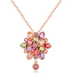Women's Fashion Shiny Colorful Zircon Pendant Necklaces Multicolor Flower Rose Gold Charming Necklace Pendants Jewelry Best Gift