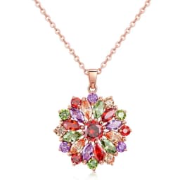 Women's Fashion Shiny Colorful Zircon Pendant Necklaces Multicolor Flower Rose Gold Charming Necklace Pendants Jewelry Best Gift