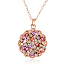 Women's Fashion Shiny Colorful Zircon Pendant Necklaces Multicolor Flower Rose Gold Charming Necklace Pendants Jewelry Best Gift