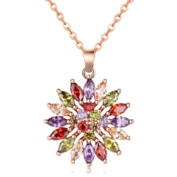 Women's Fashion Shiny Colorful Zircon Pendant Necklaces Multicolor Flower Rose Gold Charming Necklace Pendants Jewelry Best Gift