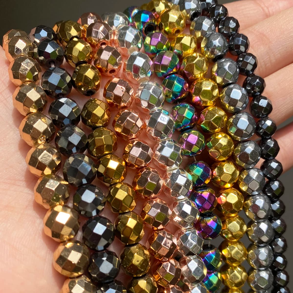 Natural Hematite Stone Beads Rose Gold Silver Color Faceted Loose Spacer Beads For Jewelry DIY Making Bracelet Accessories 15''