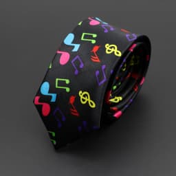 Classic Fashion Men's Music Tie Holiday Festival Printed Piano Guitar Smiling Face Polyester 5cm Width Black Wihte Necktie Gift