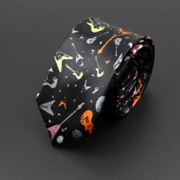Classic Fashion Men's Music Tie Holiday Festival Printed Piano Guitar Smiling Face Polyester 5cm Width Black Wihte Necktie Gift