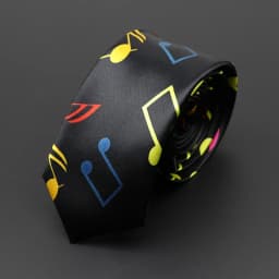Classic Fashion Men's Music Tie Holiday Festival Printed Piano Guitar Smiling Face Polyester 5cm Width Black Wihte Necktie Gift