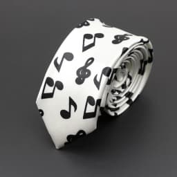 Classic Fashion Men's Music Tie Holiday Festival Printed Piano Guitar Smiling Face Polyester 5cm Width Black Wihte Necktie Gift
