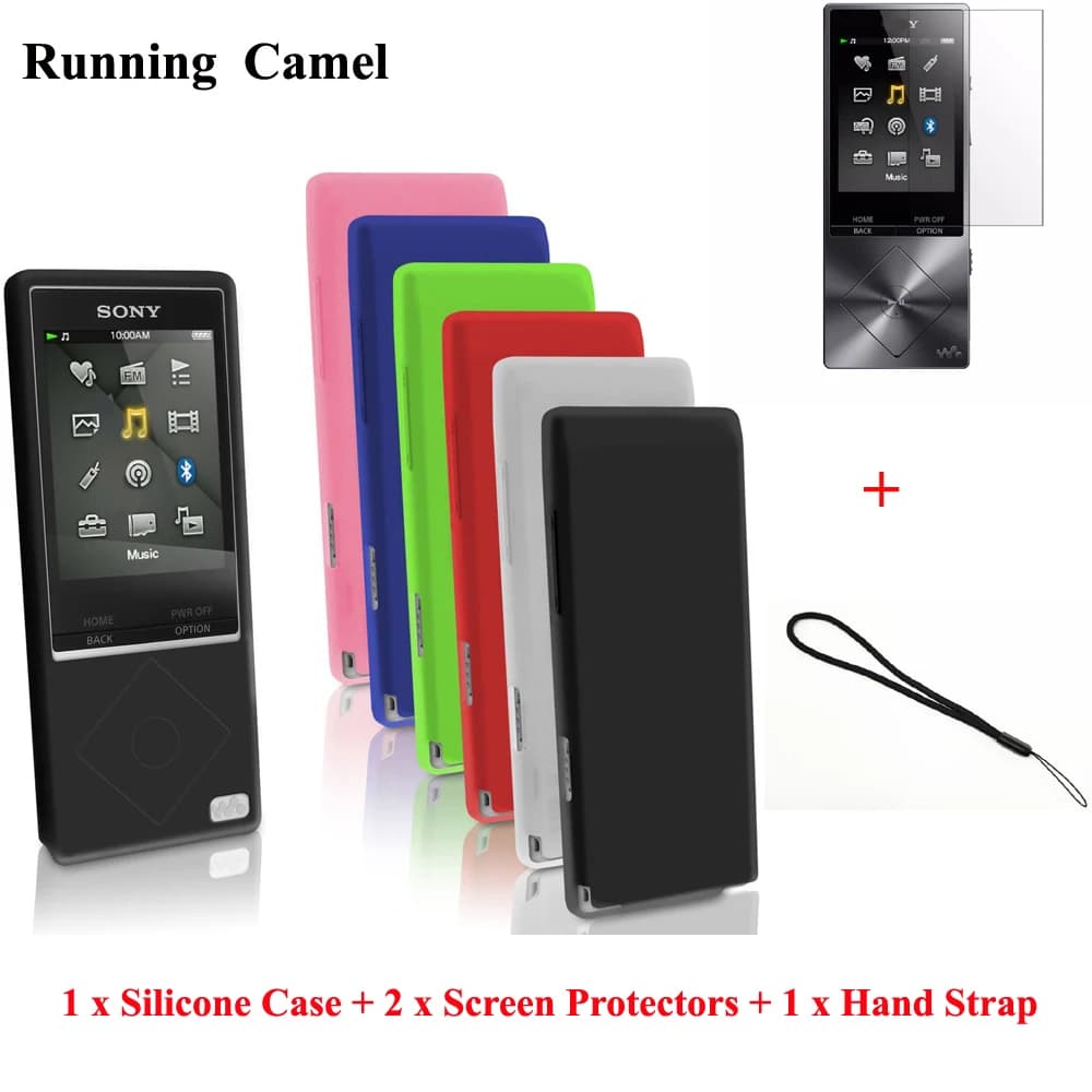Rubber Gel Silicone Cover Case for Sony Walkman NWZ A15 A17 A25 A27 Protective Case with Protector Film Strap