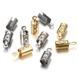 30pcs/lot Stainless Steel Cove Clasps Cord End Caps Leather Clip Tip Fold Crimp Bead Connectors For DIY Jewelry Making Findings