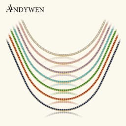 ANDYWEN 925 Sterling Silver 1.5mm Tennis Zircon Charm Long Chain Necklace Rock Punk Fashion Fine Jewelry Gift Wedding Party