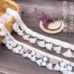 1Y Pom Trim Ball Wide 6CM Fringe Ribbon Sewing Beige White Lace Kintted Fabric Beaded Handmade Craft Accessories