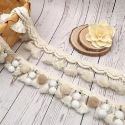 1Y Pom Trim Ball Wide 6CM Fringe Ribbon Sewing Beige White Lace Kintted Fabric Beaded Handmade Craft Accessories