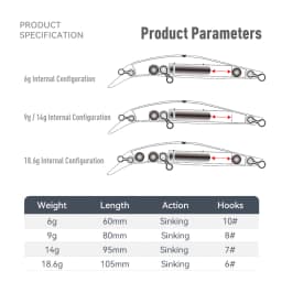 Kingdom KINGART Fishing Lures Artificial 6g 9g 14g 18.5g 60mm 80mm 105mm Sinking MinnowHard Baits Crankbait Fishing Tackle