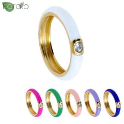 Premium Gold Plated Colorful Enamel Engagement Rings for Women Fashion Wedding Luxury Jewelry Party Women's Accessories