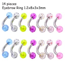 8/10/14pcs Acrylic Colorful Mixed Style Nose Ring Tongue Lip Eyebrow Ring Ear Studs Tragus Helix Lobe Ball Piercing Body Jewelry