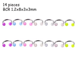 8/10/14pcs Acrylic Colorful Mixed Style Nose Ring Tongue Lip Eyebrow Ring Ear Studs Tragus Helix Lobe Ball Piercing Body Jewelry