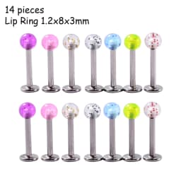 8/10/14pcs Acrylic Colorful Mixed Style Nose Ring Tongue Lip Eyebrow Ring Ear Studs Tragus Helix Lobe Ball Piercing Body Jewelry