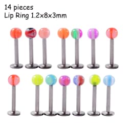 8/10/14pcs Acrylic Colorful Mixed Style Nose Ring Tongue Lip Eyebrow Ring Ear Studs Tragus Helix Lobe Ball Piercing Body Jewelry